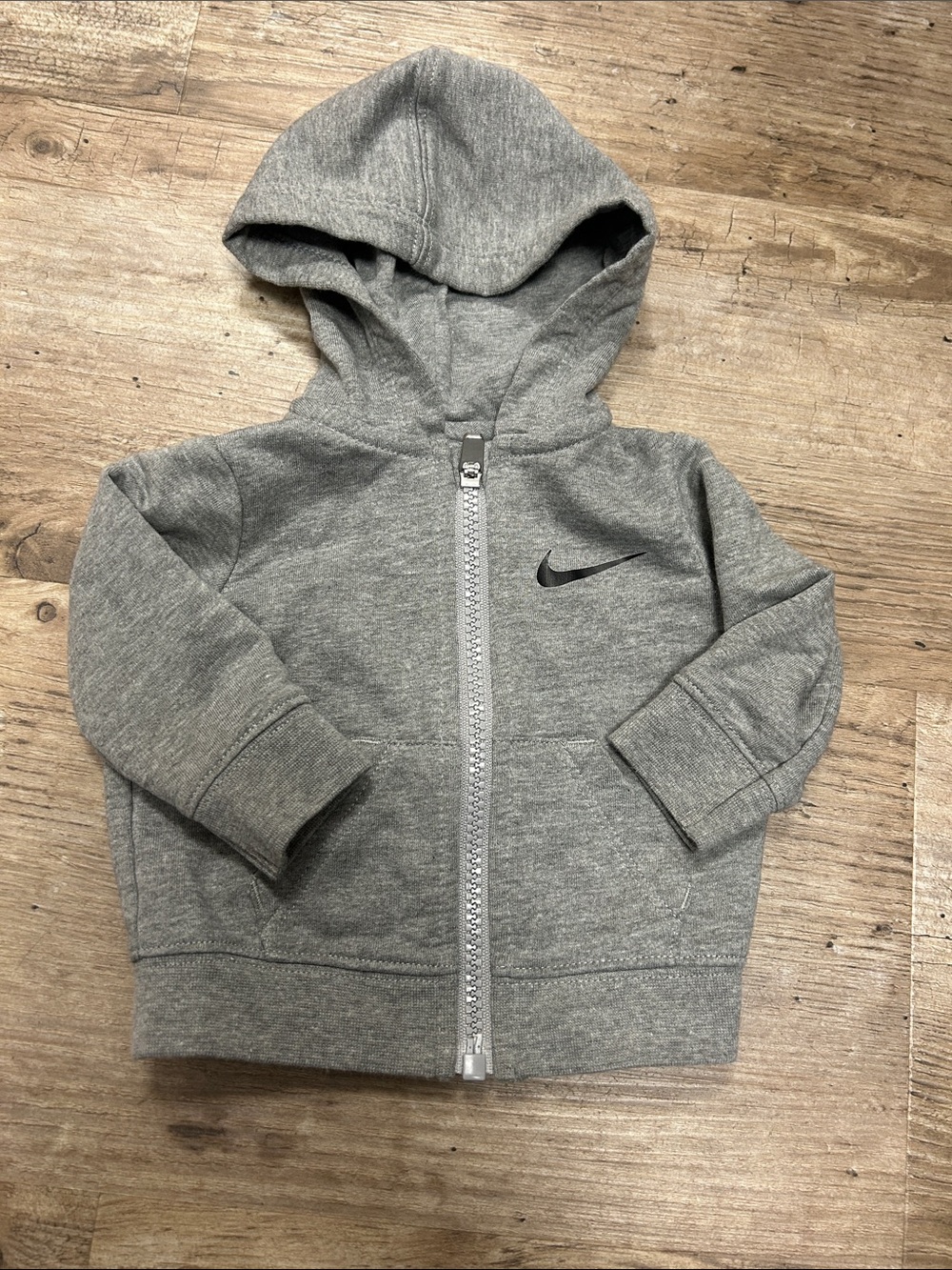 4/$20 Nike Newborn Heather Gray Zip-Up Hoodie with Swoosh Sz Newborn